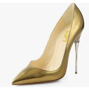 FSJ Women Sexy Slip On Formal Pumps Stiletto Heels Pointy Toe Chic Shoes Gold
